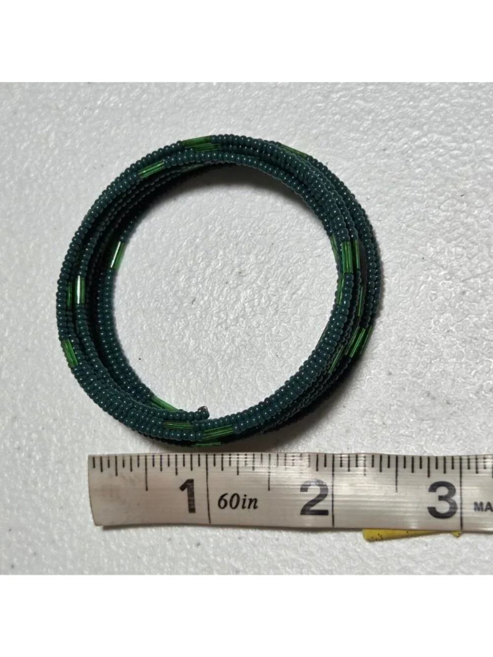 Green Beaded Coil Bracelet Boho Earthy Artisan Cottagecore Fashion Jewelry Women